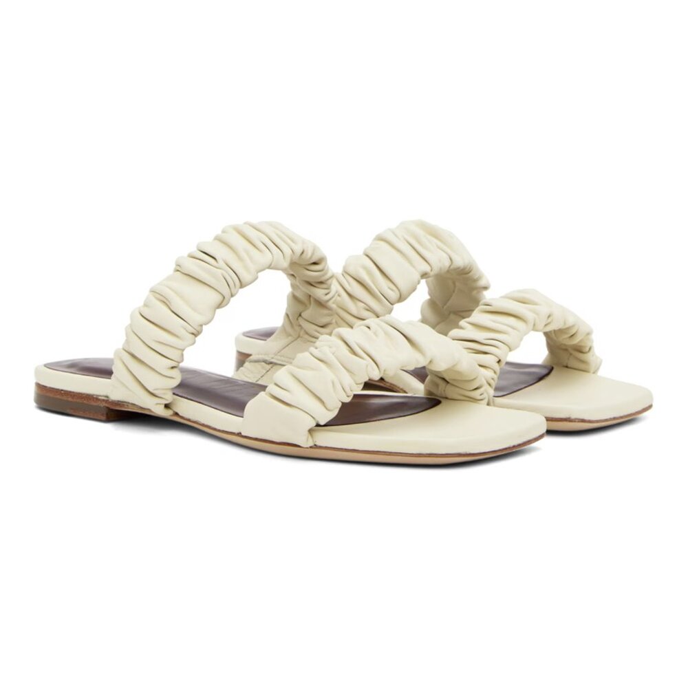 Staud Ruched Leather Sandals Cream
